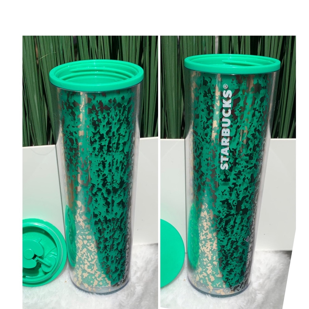 STARBUCKS - 2 layer Tumbler Teal and Silver Patterned